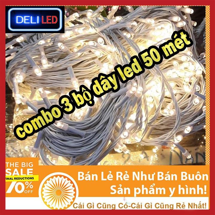 COMBO 3 Bộ Dây Đèn Nháy 50Met Trang Trí ̂  ̂́ Đèn Nháy Bóng Led Kim Cương Chống Nước, Cuốn Cây