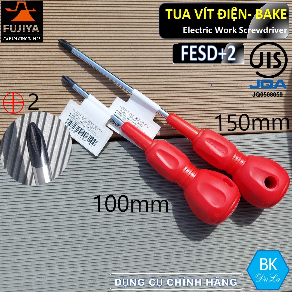 [Sản xuất tại Nhật] Tuốc nơ vít điện- tua vít điện đầu bake +2 6mmx150mm màu đỏ Fujiya FESD+2-150 made in Japan