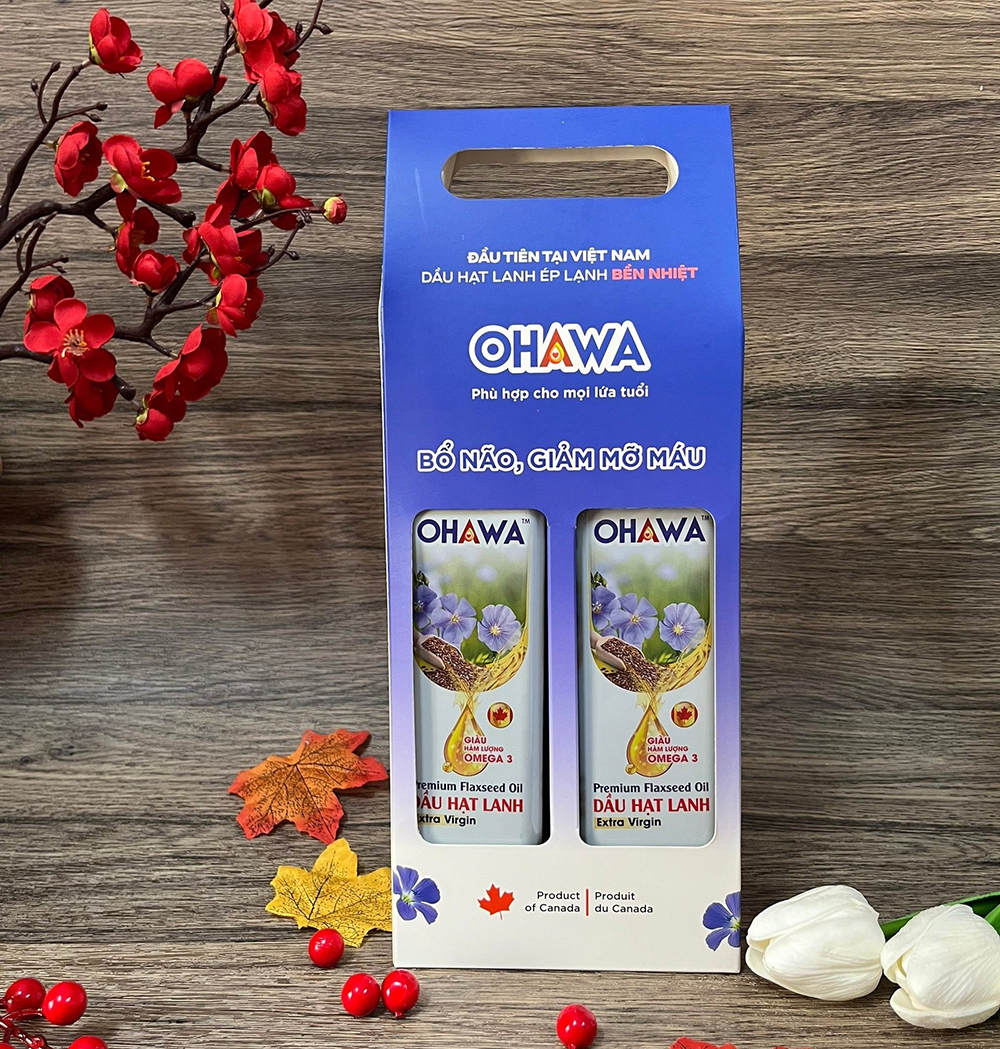 (Set 2 chai 250ml) - Dầu hạt lanh ép lạnh bền nhiệt OHAWA - Nhập khẩu Canada - Giàu Omega 3 - Hữu cơ - Lành mạnh - Phù hợp Eat Clean, Trộn salad - Cho bé ăn dặm