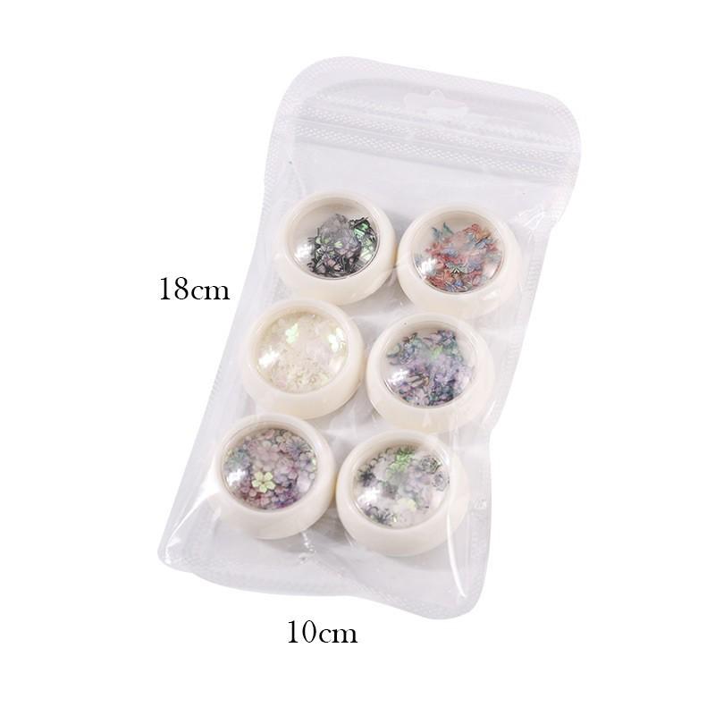 Set 6 Hủ Bướm Hologram Gỗ Ẩn Trang Trí Móng