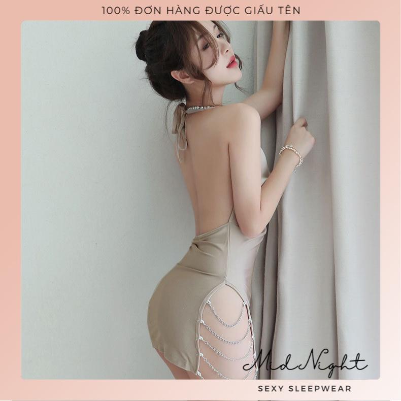 Váy Ngủ Sexy Gợi Cảm Cho Nữ Phong Cách Luxury Mid Night Sexy- Đồ Lót Quyến Rũ Chất Liệu Ren Xuyên Thấu Khiêu Gợi - Màu Xám