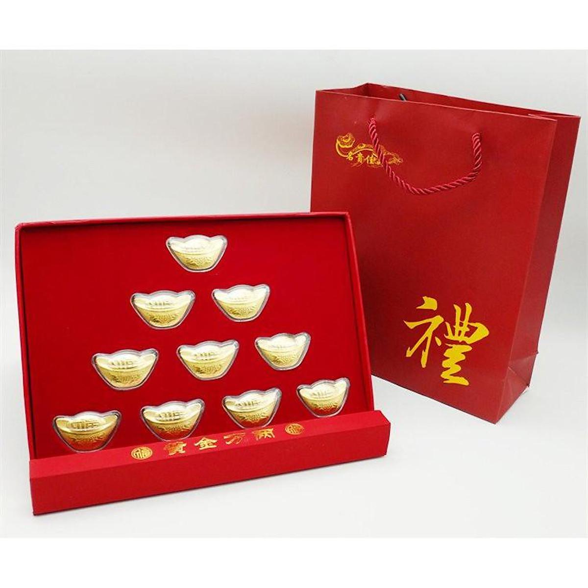 Hộp Quà Tết 10 Thỏi Kim Nguyên Bảo Phong Thủy - Quà Tặng