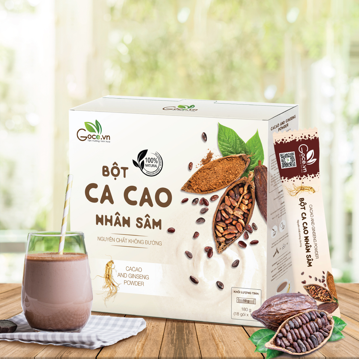 Bột ca cao nhân sâm Goce - 180g (18 gói x 10g)