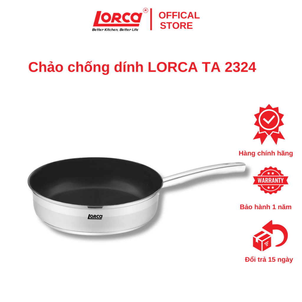 Chảo Chống Dính Inox 5 Lớp Cao Cấp Lorca TA 2324 Nhập Khẩu Dùng Mọi Loại Bếp, Đa Năng Chống Gỉ Xước