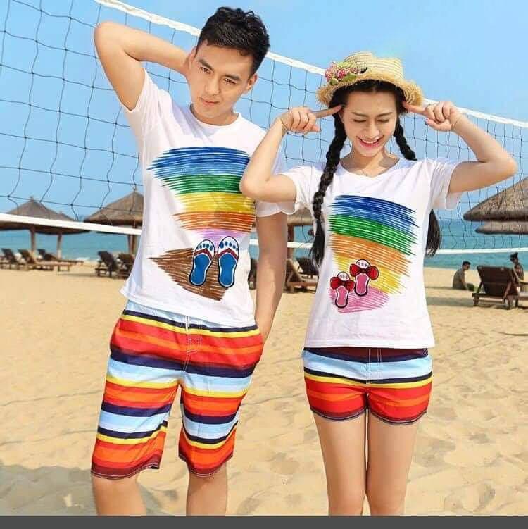Set 2 Bộ Đồ Đôi Đi Biển Xinh Xắn Chất Vải Đẹp In Họa Tiết  Sắc Nét xinh xắn thời trang- Giá combo 2 bộ