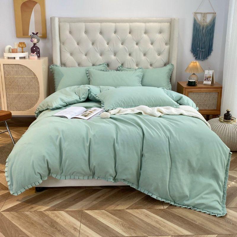 Bộ chăn ga gối riềm bèo cotton tici vải mềm mịn