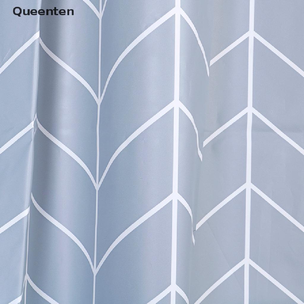 Queenten Anti Mold Bathroom Supplies Extra Long PEVA Geometric Pattern Shower Curtain QT