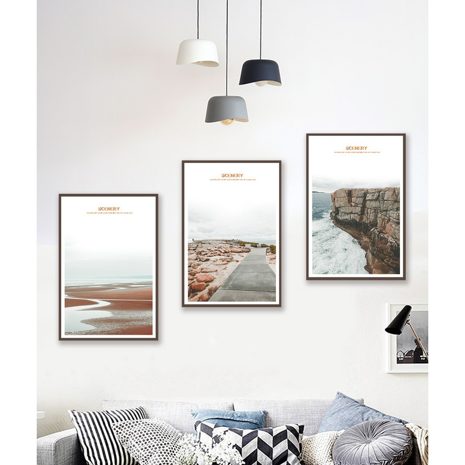 Tranh đóng khung treo tường- Con đường Biển-Bộ 3 khung 60*80