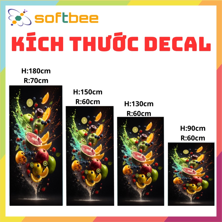 Tranh dán tủ lạnh in hình hoa quả phông đen, chất liệu decal chống nước, gồm 4 kích thước chọn lựa