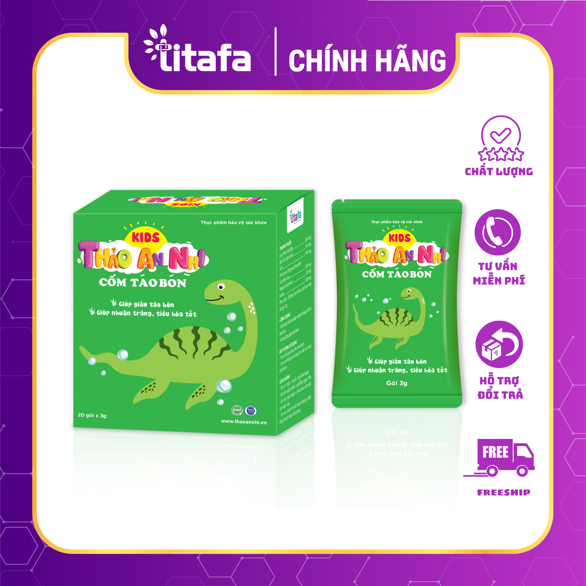 Cốm táo bón KIDS THẢO AN NHI - Giải pháp nhuận tràng, giảm táo bón cho trẻ -