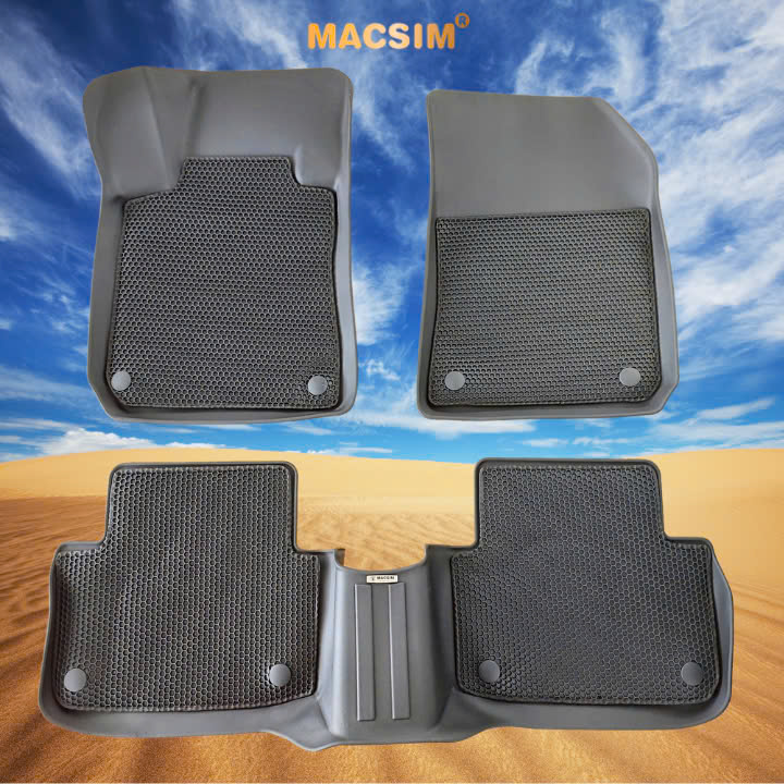 Thảm ô tô sd3 2 lớp dạng lưới lục giác Peugoet 408 màu đen bề mặt cao su siêu sạch - Nhãn hiệu Macsim