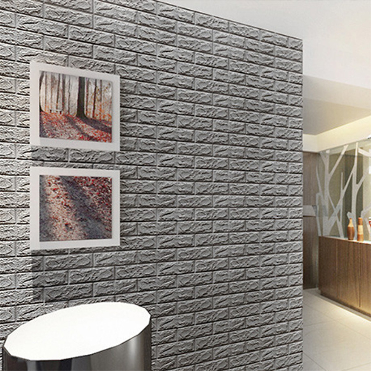 Miếng Xốp Dán Tường Giả Gạch 3D - Trang Trí Nhà Cửa, Phòng Học, Nhà Hàng , Chống Thấm, Ẩm Mốc - Lớp Dán Siêu Chắc - Hàng Chính Hãng Miniin70 X 77Cm - Combo 10 Tấm - Xám