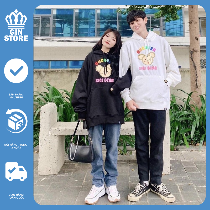 Áo hoodie Uncover SiCi Gấu Full Tag Trắng Đen - Gin Store