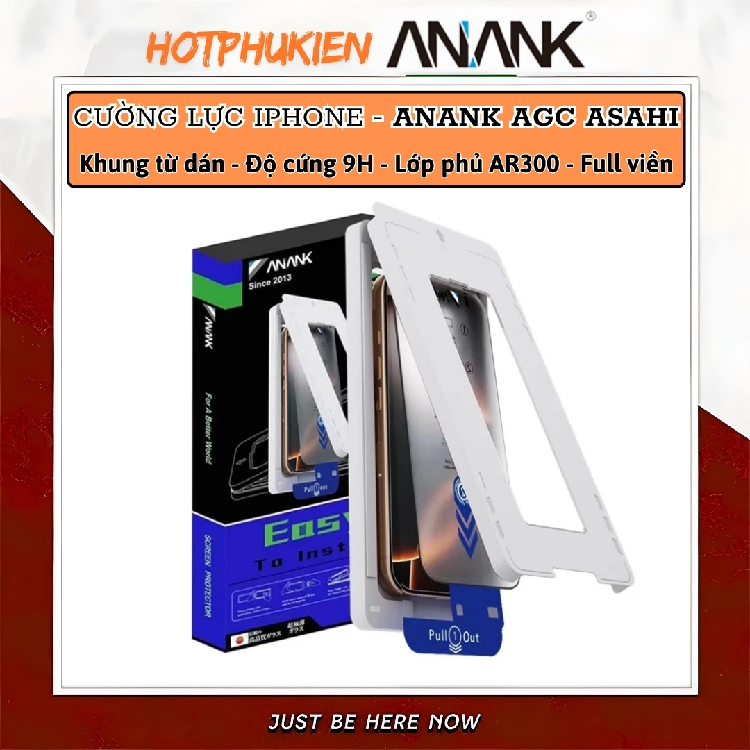 Miến dán kính cường lực khung tự dán màn hình cho iPhone 17 Pro Max / 17 Pro / 16 Pro Max / 15 Pro Max hiệu ANANK AGC 2.5D -  Mỏng 0.25mm, vát 2.5D, Trong Suốt Chuẩn HD, Công nghệ AR300 chống vân dầu - Hàng nhập khẩu