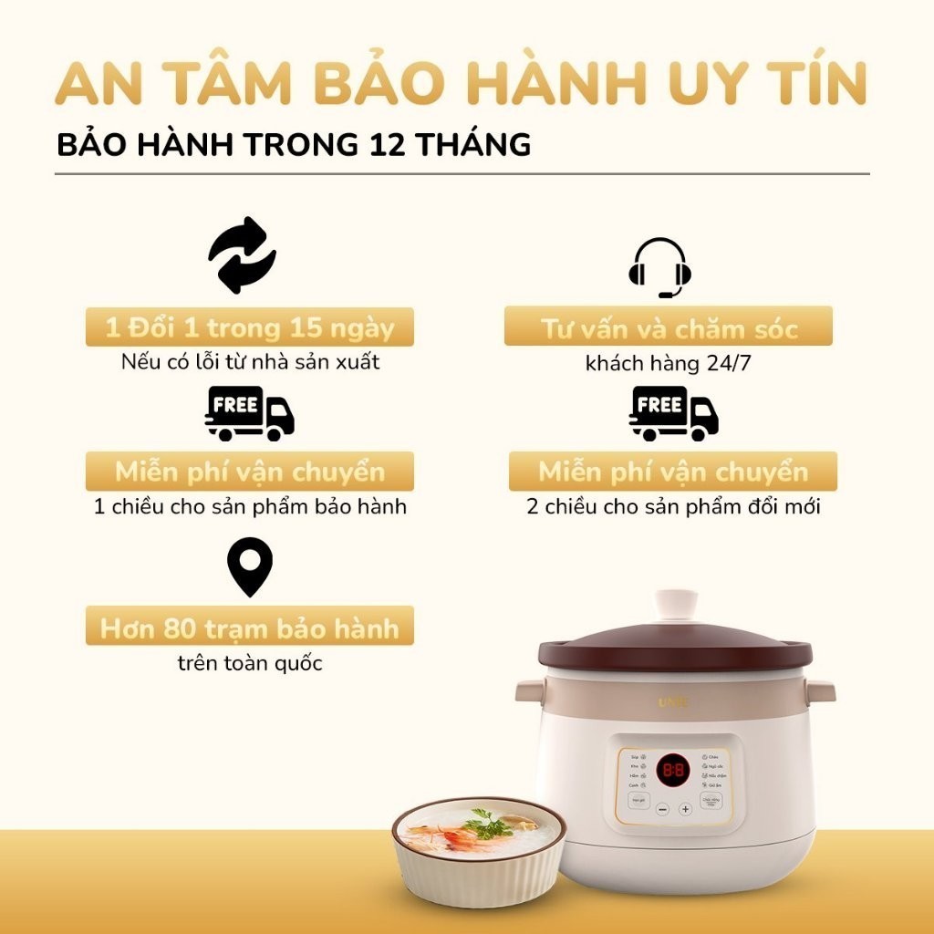 Nồi kho hầm đa năng UNIE USC308, lòng nồi gốm tử sa cao cấp, dung tích 3L, 8 chức năng nấu đa năng, bảo hành 12 Tháng - hàng chính hãng