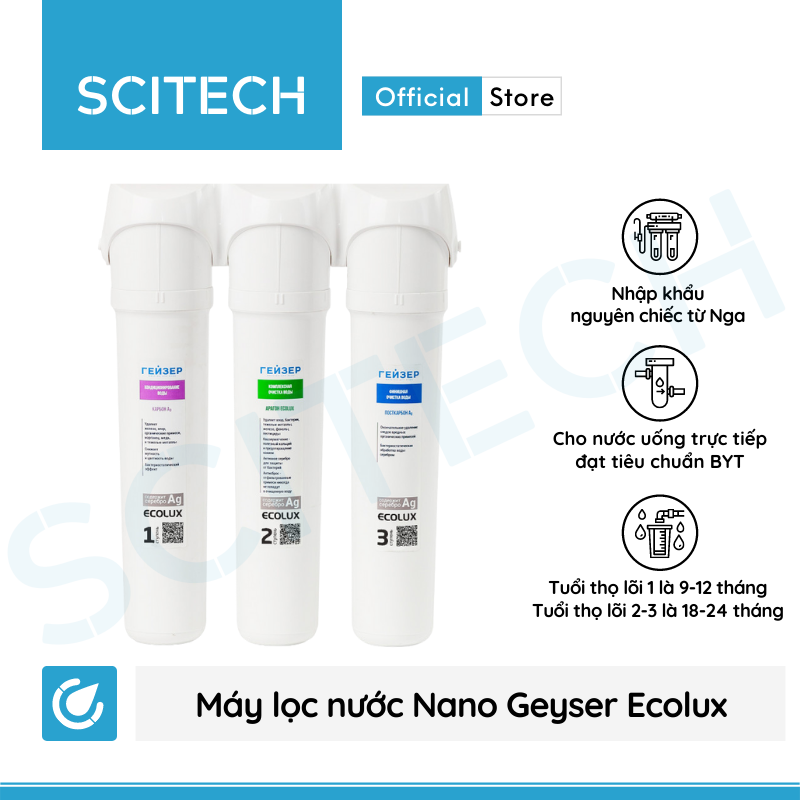 Máy lọc nước Nano Geyser Ecolux vỏ gỗ kèm bộ đơn lọc thô 10 inch by Scitech - Hàng chính hãng