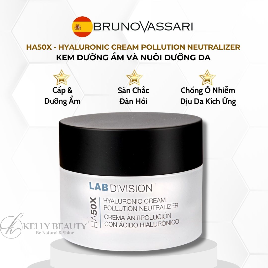 Kem Dưỡng Ẩm Bruno Vassari HA50X Hyaluronic Cream Pollution Neutralizer - Chống Ô Nhiễm, Căng Mịn Làn Da | Kelly Beauty