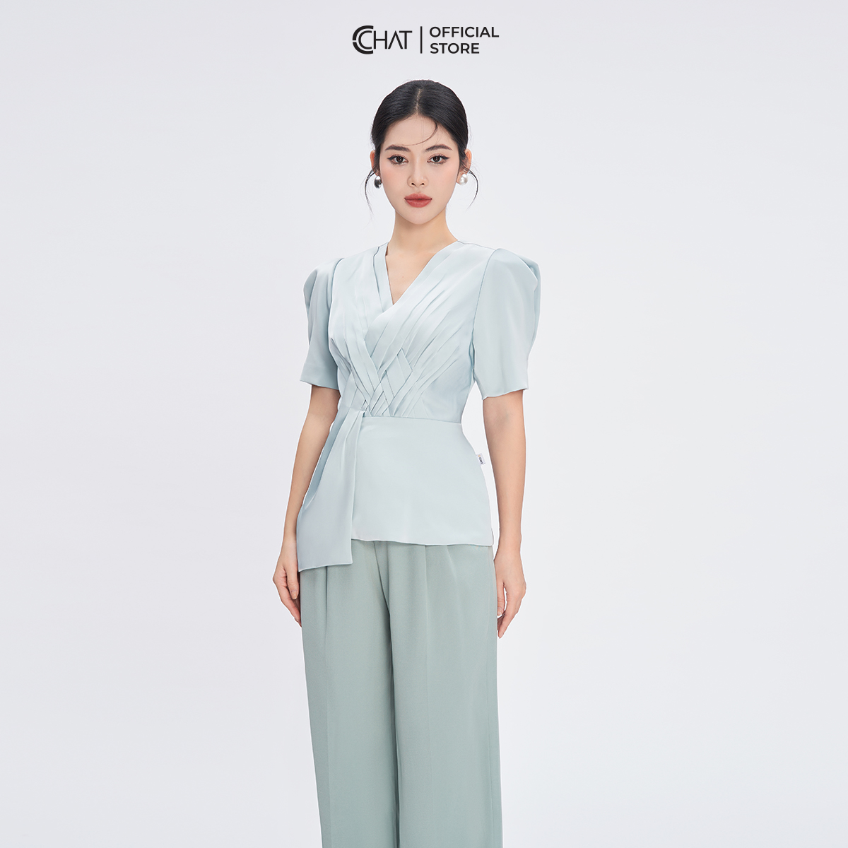 Áo Kiểu Nữ  Dáng Peplum Vạt Chồng Đan Eo Chất Lụa Cao Cấp Mềm Mịn 53ANL2001OT