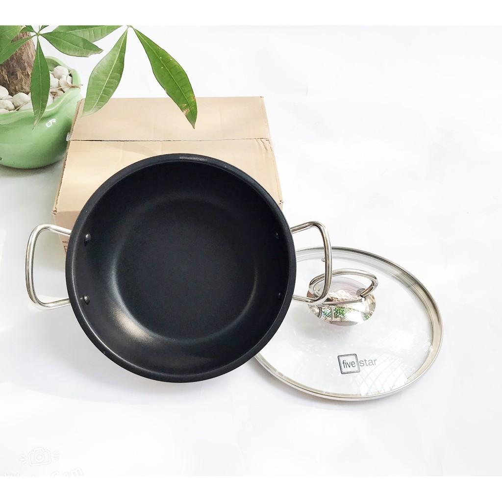 Nồi inox kho cá thịt chống dính bếp từ Fivestar nắp kính , 3 đáy , inox 430 , tặng 1 vá canh