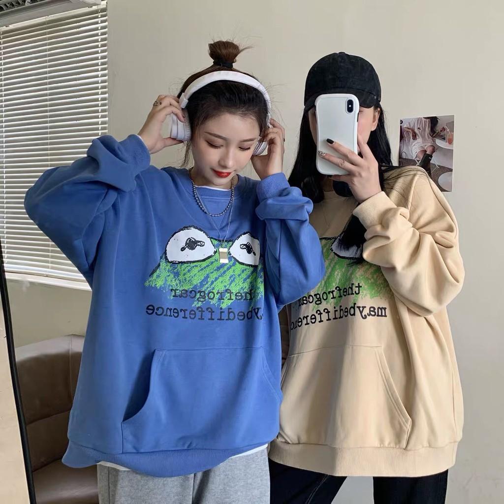 Áo sweater nỉ unisex form rộng Đầu Ếch phong cách ulzzang Thu Đông