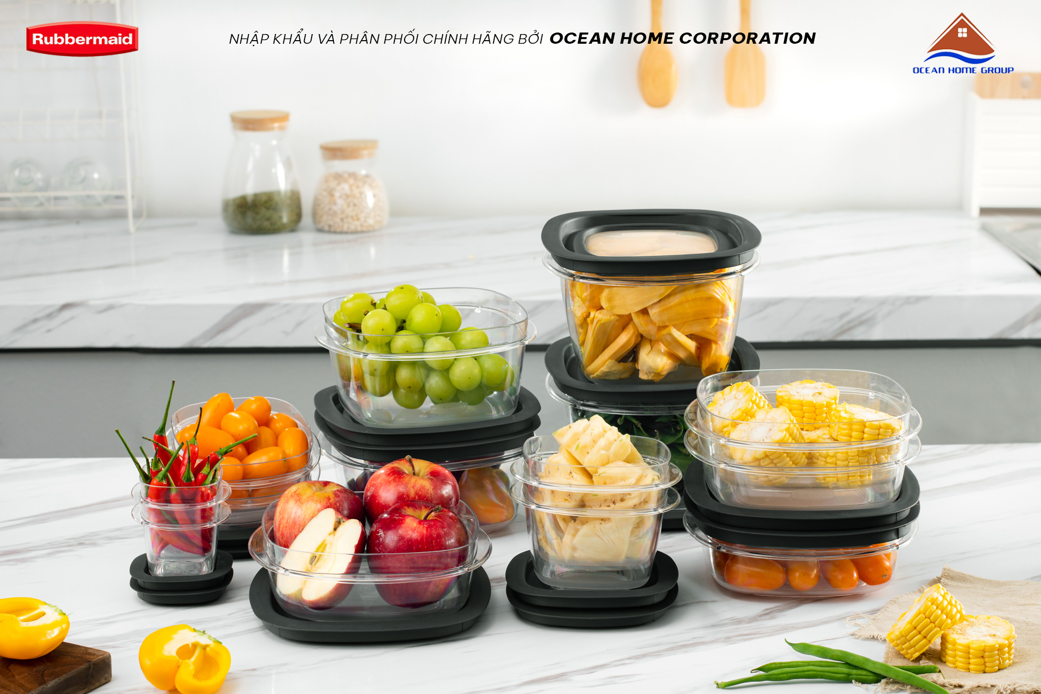 Bộ hộp nhựa cao cấp Tritan nắp đen Rubbermaid USA
