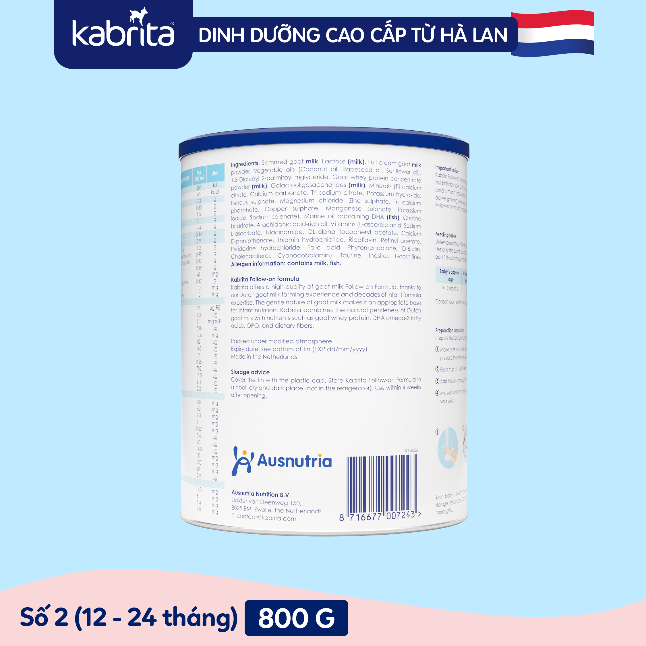 Combo 2 lon Sữa dê Kabrita số 2 cho trẻ từ 12- 24 tháng - Lon 800g