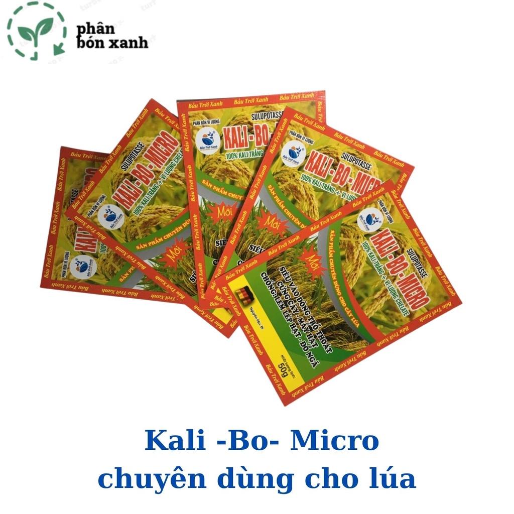 Phân bón Kali-bo-micro dùng cho lúa, giúp cây siêu vào đòng, trỗ thoát, cứng cây, chống lem lép hạt.
