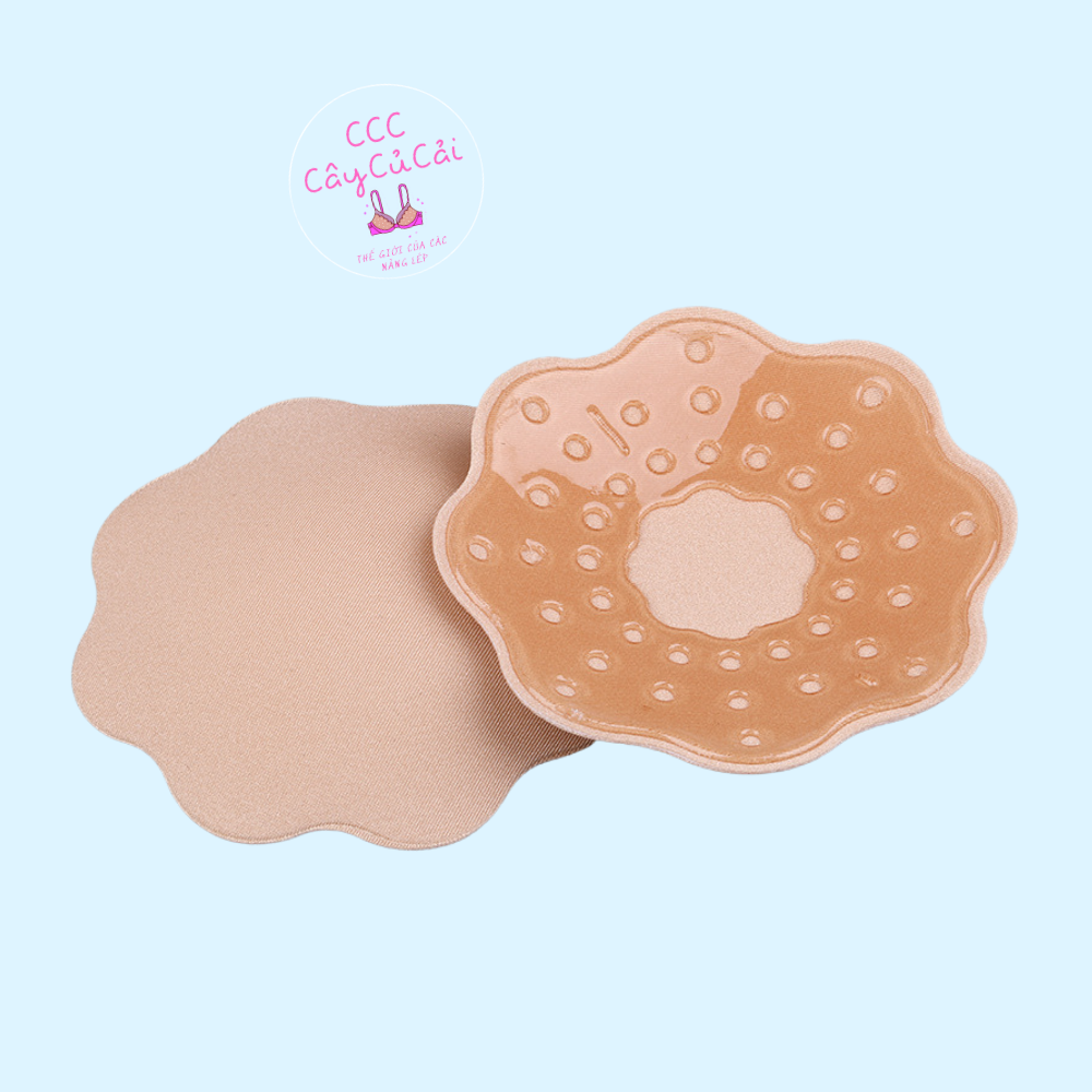 Cặp miếng dán đầu ti, miếng dán ngực,miếng dán nhũ chất liệu da xốp kính đáo hình hoa mai - DON041