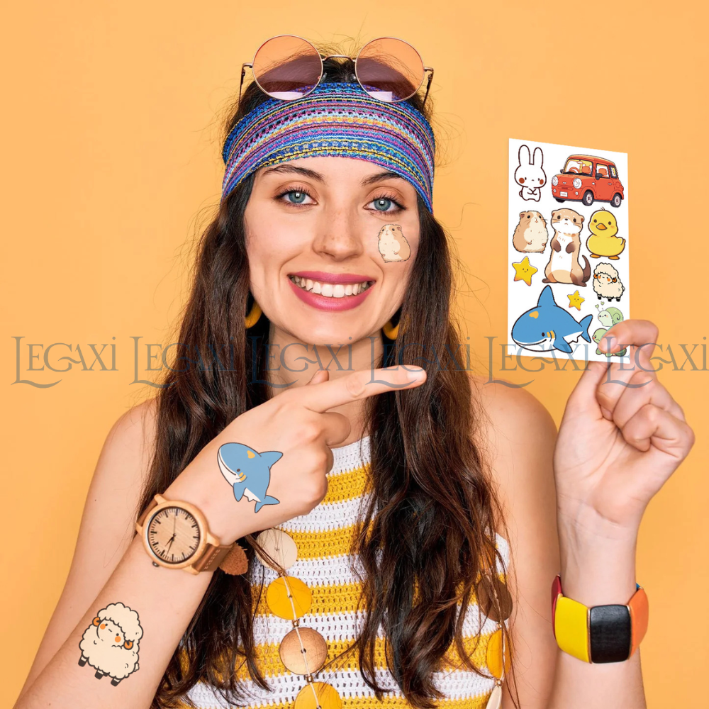 10 Tờ Hình Xăm Dán Tattoo Động Vật Dễ Thương Hình Gấu Thỏ Panda Hamster Hổ Chim Cánh Cụt Hà Mã Hoa Ốc Sên Cho Bé