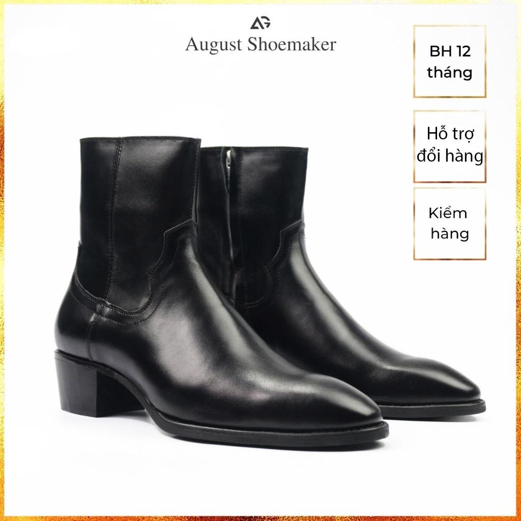 Giày Zip boots da bò cao cấp nhập khẩu, Handmade August Shoes ZIP21D đế cao 5cm