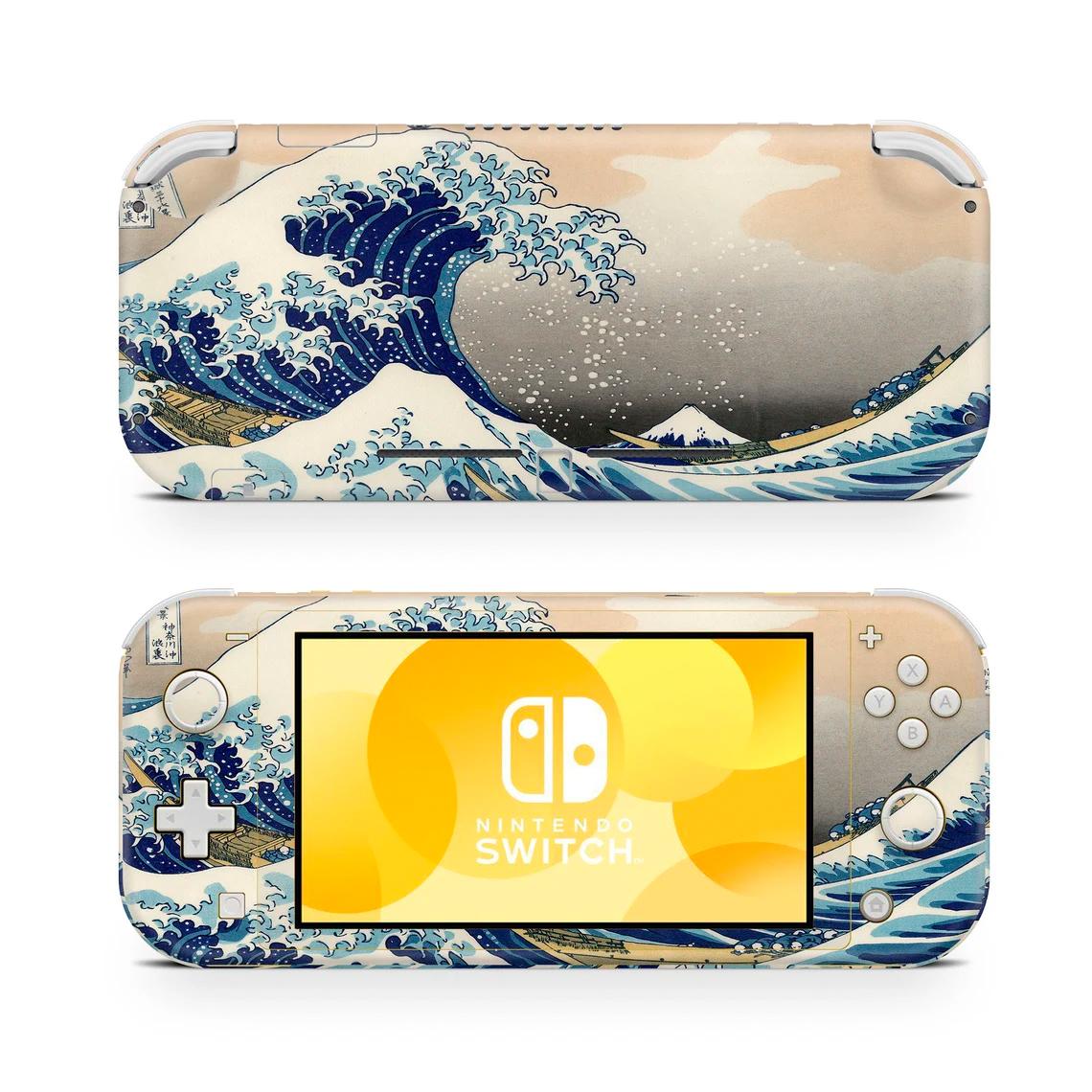 Skin decal dán Nintendo Switch Lite mẫu Sóng Nhật Bản Kanagawa (dễ dán, đã cắt sẵn)