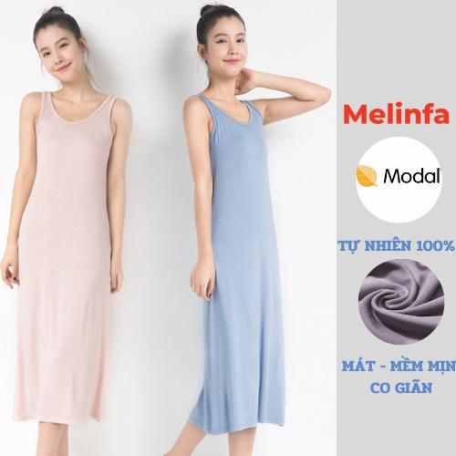 Váy đầm hai dây ba lỗ dáng dài vải Modal (gỗ Sồi) tự nhiên co giãn mát lạnh mặc mùa hè, đầm mặc nhà mã VAV0285