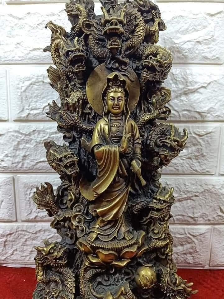 Tượng Phật Quan Thế Âm tựa Rồng Cửu Long linh vật Phương Đông trạm trổ cầu kì tinh tế cao 40cm nặng 3,2kg
