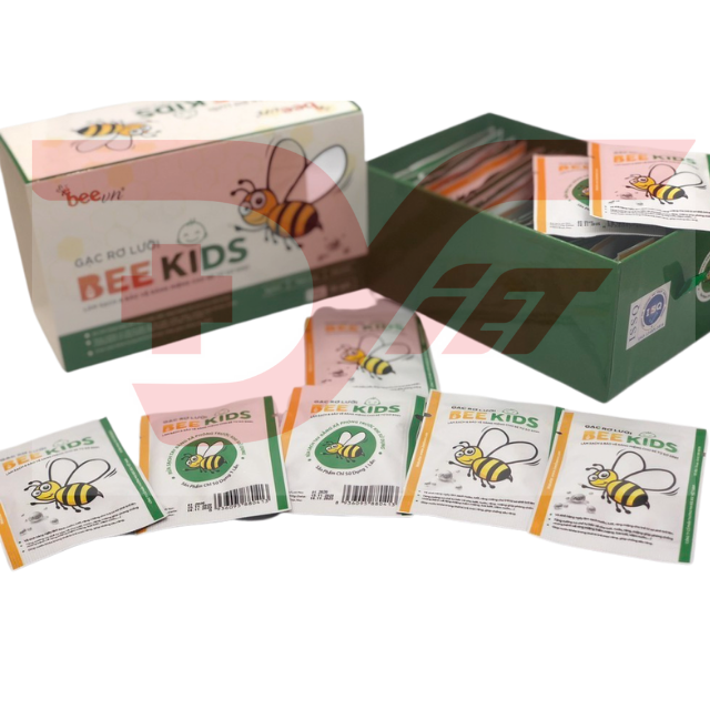 Gạc rơ lưỡi Bee Kids Hộp 36 gói [Chính hãng] - Vải dệt an toàn, chăm sóc và làm sạch răng miệng trẻ sơ sinh trở lên