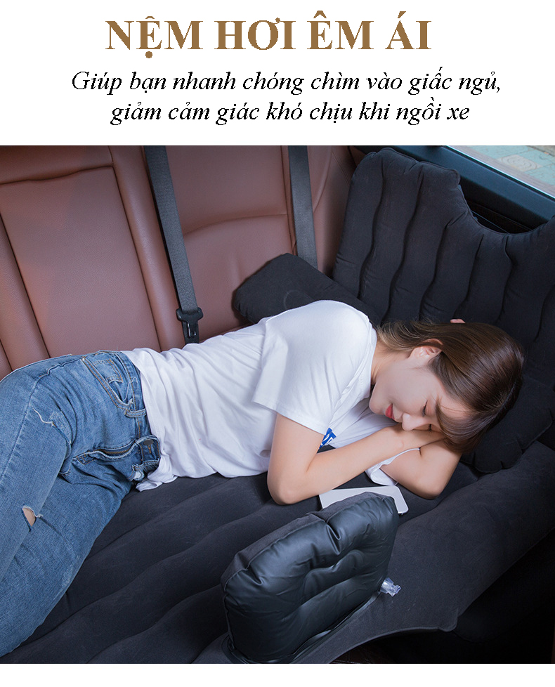 Nệm hơi cho xe ô tô 5 chỗ, 7 chỗ chân rời để đồ tiện dụng, có thanh chặn chống va chạm đầu