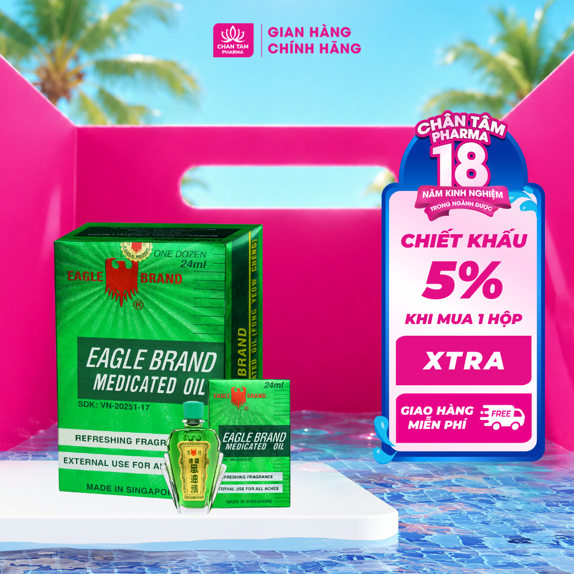 [Chính Hãng Singapore] Lốc 12 Chai - Dầu Gió Xanh Con Ó Eagle Brand Chính Hãng Singapore 24ml