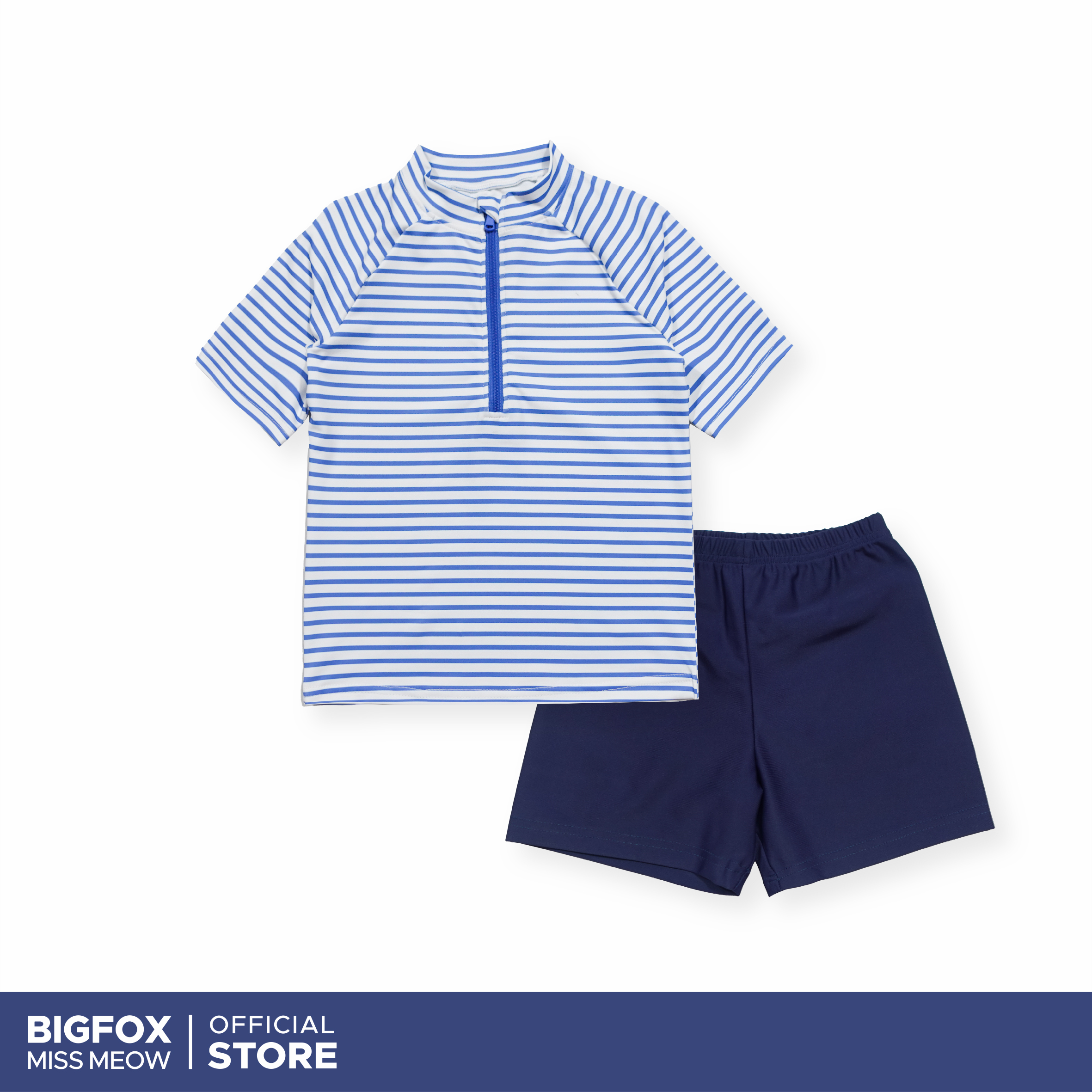 Bộ đồ bơi bé trai Bigfox Miss Meow khóa kéo mẫu áo rời, quần rời tay ngắn size đại trẻ em 11-35kg