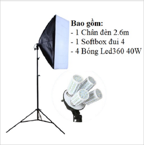 Softbox 50x70cm Đui 4 Bóng Xoáy E27, Phụ Kiện Studio, Đèn Softbox Chụp Ảnh Hàng Chính Hãng