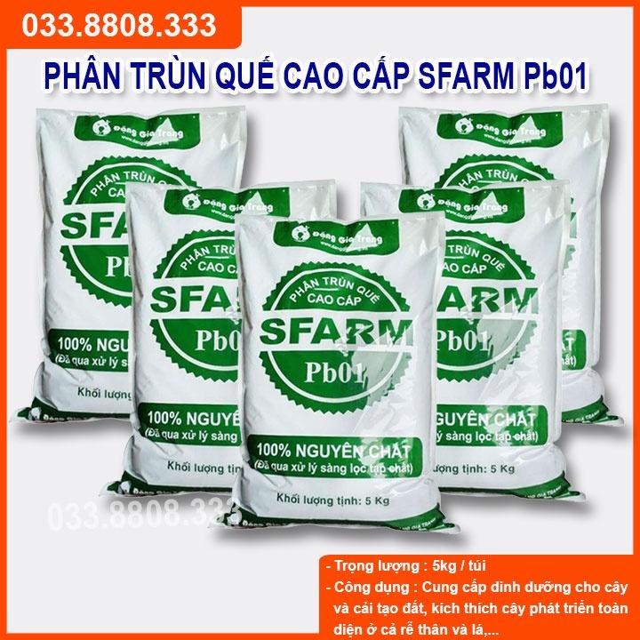 PHÂN TRÙN QUẾ SFARM PB01 BAO 5KG Chuyên bón cho rau sạch, kiểng lá và hoa hồng