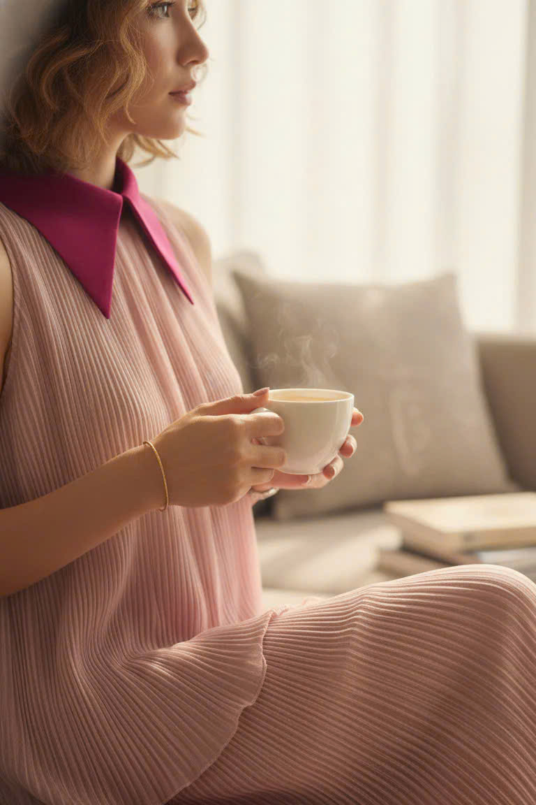 Áo Sơ Mi Vai Yếm Dập Ly, Áo Sát Nách Cổ Sơ Mi Hồng thời trang thiết kế Hity TOP246