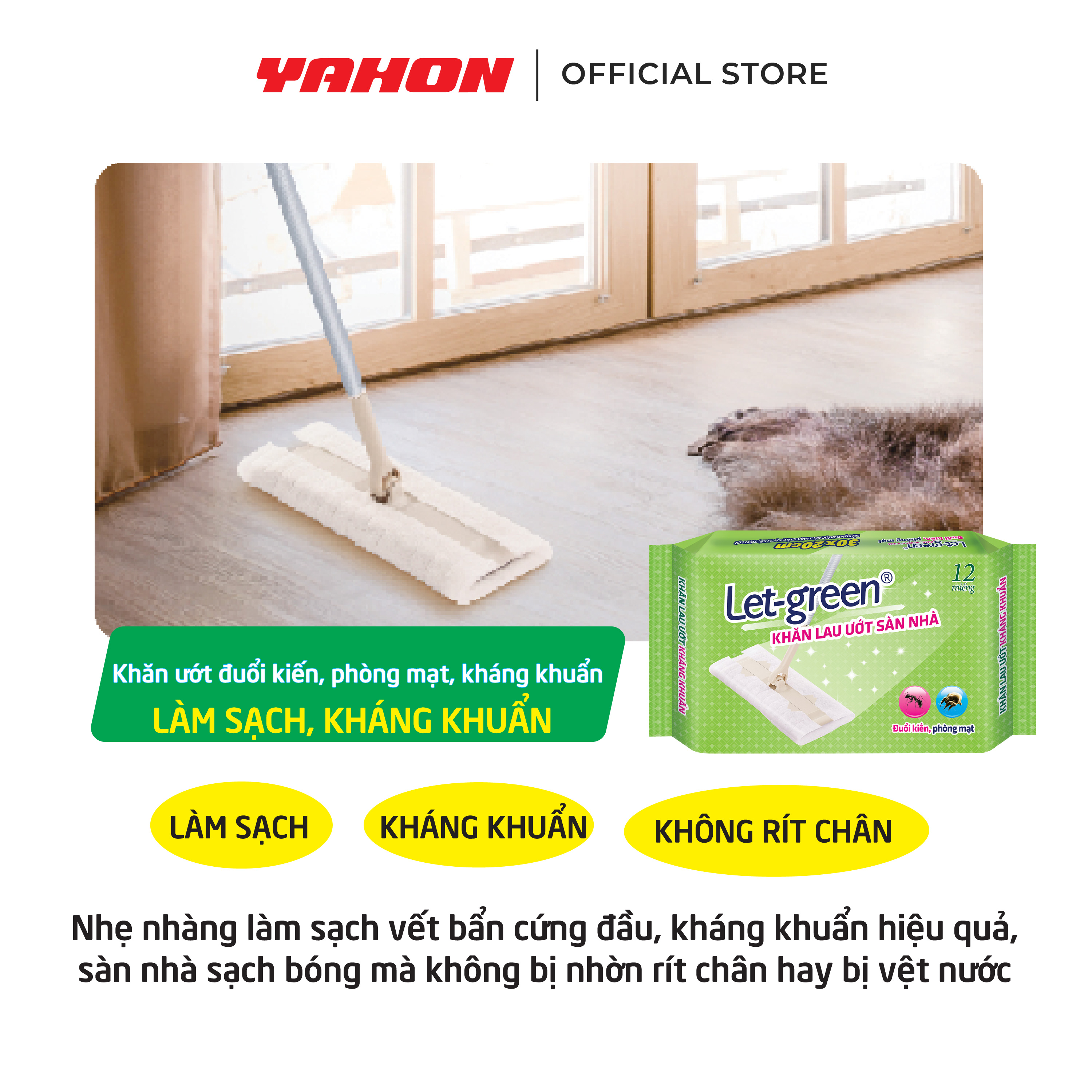 Combo Bao Khăn Giấy Ướt Lau Sàn Nhà LET-GREEN, 12 Miếng/Bao