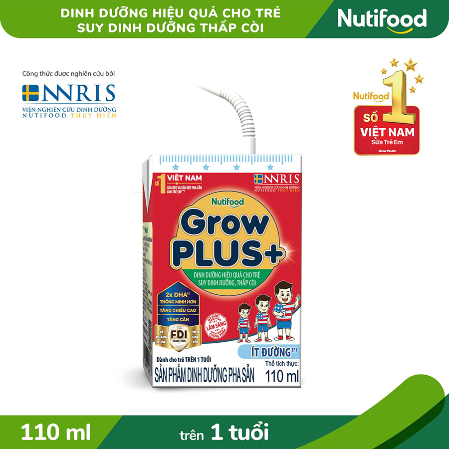 Thùng 48 Hộp Sữa Bột Pha Sẵn Growplus+ Ít Đường 110ml