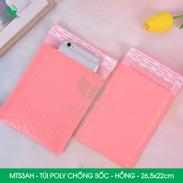 MTS3AH - 26.5x22cm - COMBO 50 TÚI GÓI HÀNG CHỐNG SỐC BỌC BÓNG KHÍ MÀU HỒNG PASTEL