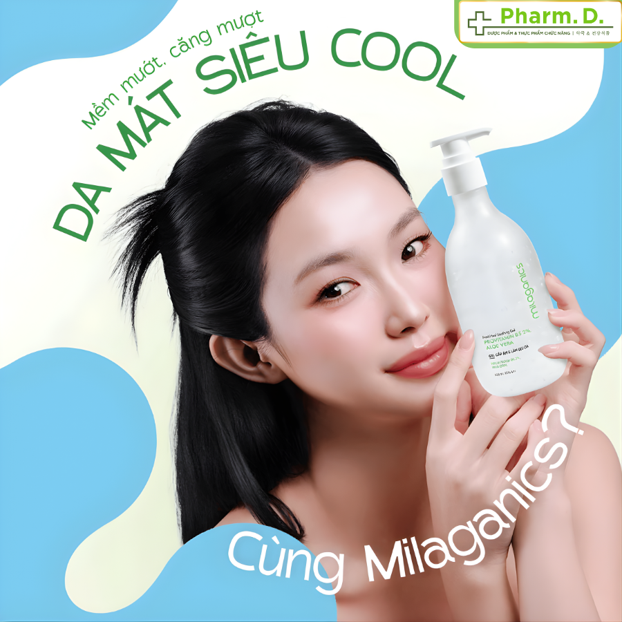 Gel Nha Đam Milaganics Provitamin B5 - Phục Hồi Da Nhạy Cảm, Làm Mát Da Cháy Nắng (300ml)