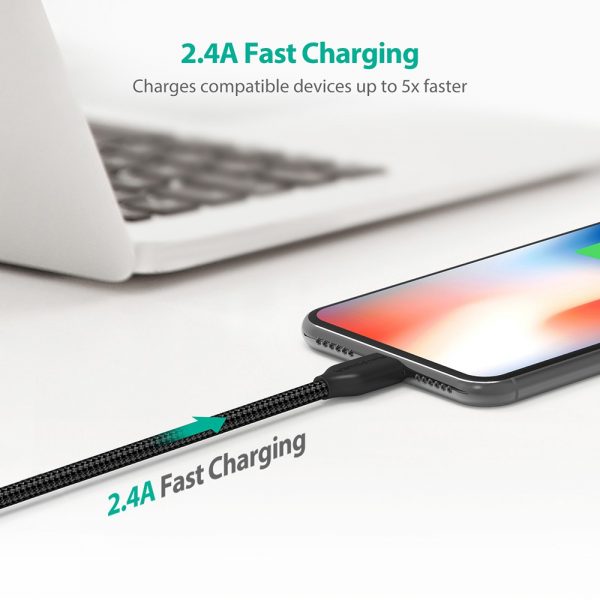 Dây cáp sạc điện thoại RAVPower RP-CB019 1m USB-A to Lightning Nylon Yarn Braided Lightning Cable, Màu Đen- Hàng Nhập Khẩu