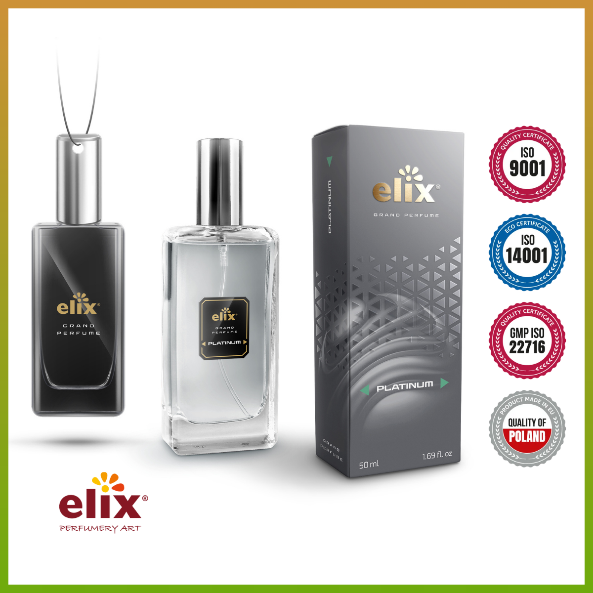 Nước hoa xịt ô tô Grand Perfume Elix 50ml - Hương Platinum (Sang trọng - Thơm mát) - Nhập khẩu chính hãng Ba Lan hương thơm dịu nhẹ tự nhiên