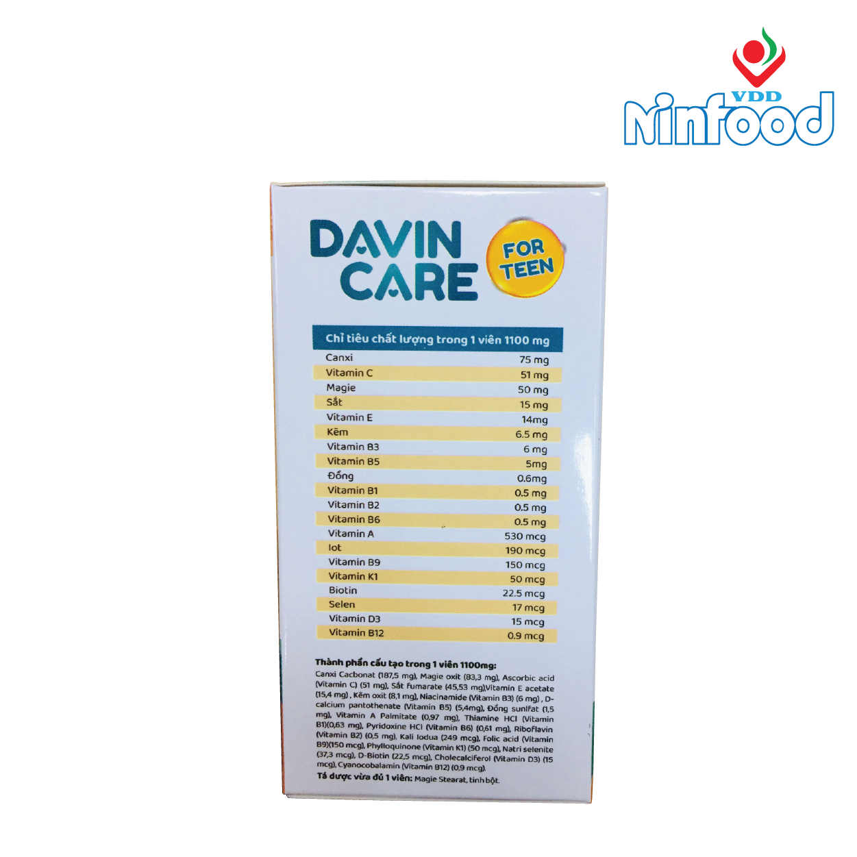 Davin Care for Teen - Viên uống vitamin và khoáng chất cho thanh thiếu niên - Viện dinh dưỡng Quốc gia - Ninfood