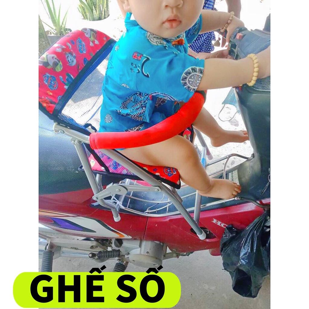 Ghế ngồi xe số có dây an toàn cho bé , GHẾ SỐ XẾP SẮT SƠN TĨNH ĐIỆN CÓ DÂY ĐAI
