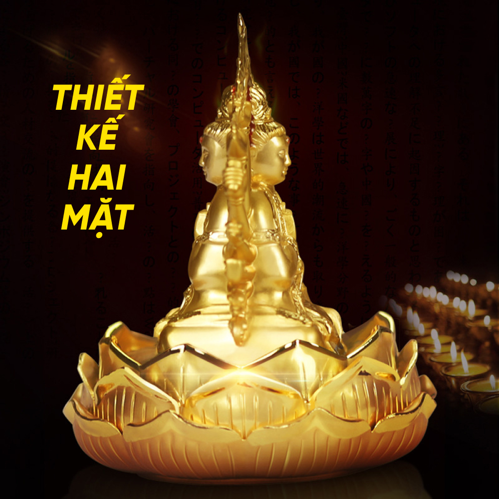 Tượng Phật Bà Quan Âm Nghìn Tay Hai Mặt Trang Trí Taplo Xe Hơi, Bàn Làm Việc Mạ Vàng