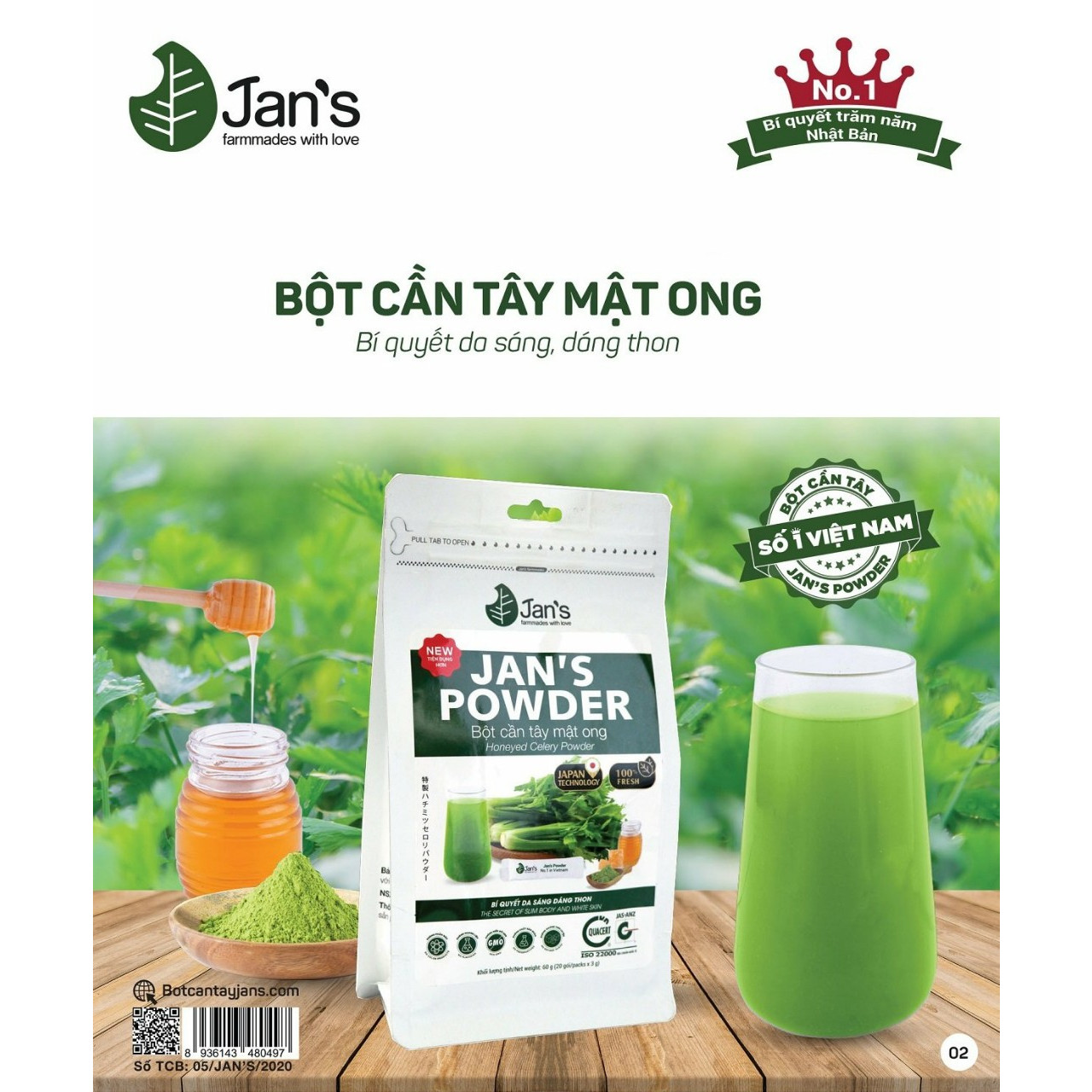 Bột Cần Tây Mật Ong Jan's bao bì mới 20 gói tiện dụng